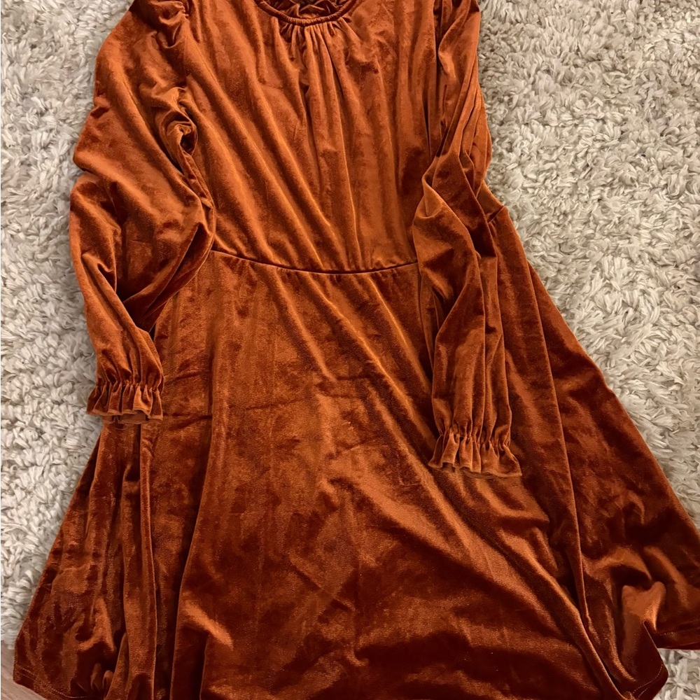 Velvet Long Sleeve Dress in Rich Rust - Picture 2 of 2